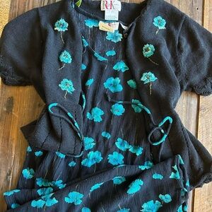 Vintage 90’s tie back floral dress and embroidered cardigan set